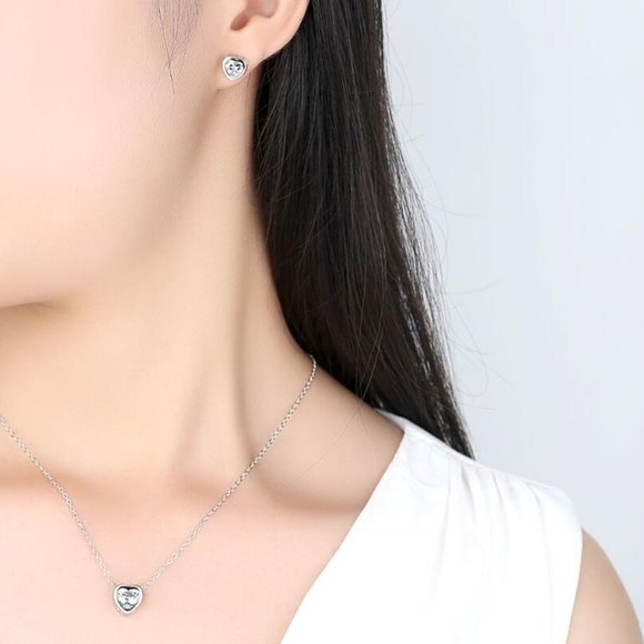 [Set of 2] 925 Sterling Silver Diamond Heart - Picture 3 of 6